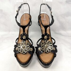 Christian Dior Vintage Y2K Fleur Floral Patent Leather Platform Sandal Heels 37